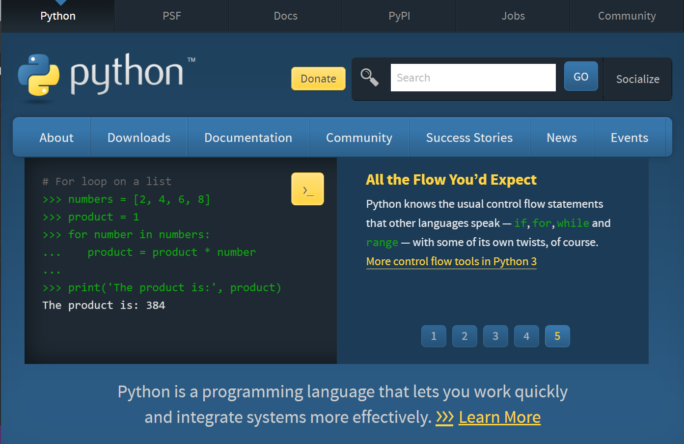 Python.orgのトップページ